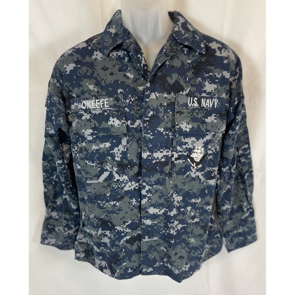 US Navy Jacket Button Shirt Digital Blue Camo Patch Coat BDU Uniform 35  X SHORT